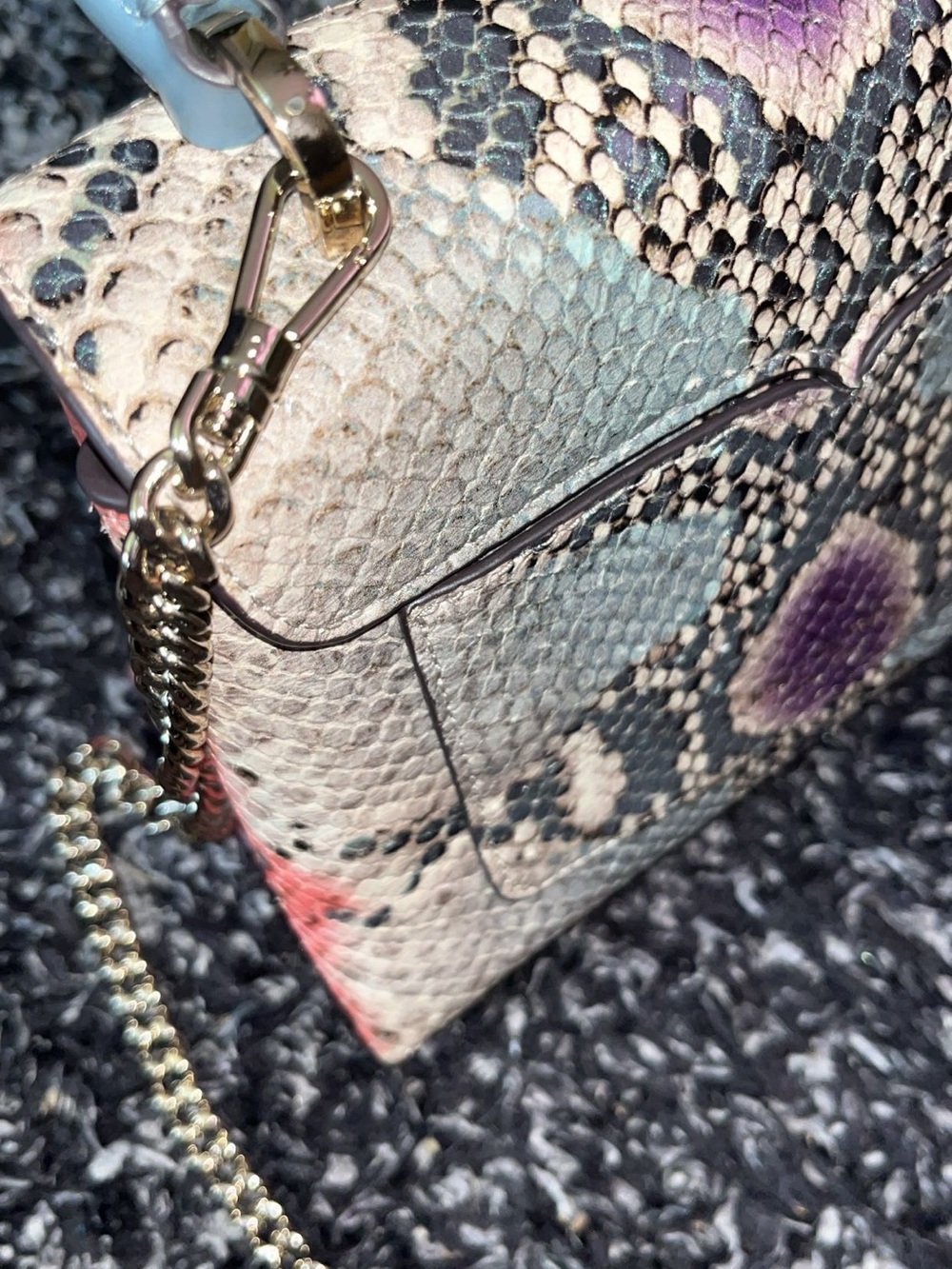 Kate Spade Multicolor Snakeskin Embossed Leather Nicola Twistlock Top Handle Bag